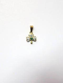 Irish Shamrock Clover Charm 14-Karat Yellow Gold, Diamonds & Emerald