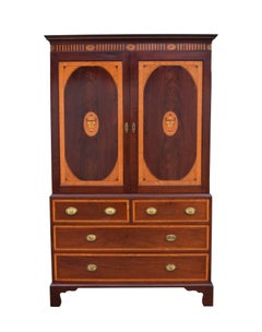 Irish Sheraton Style Inlaid Mahogany Linen Press