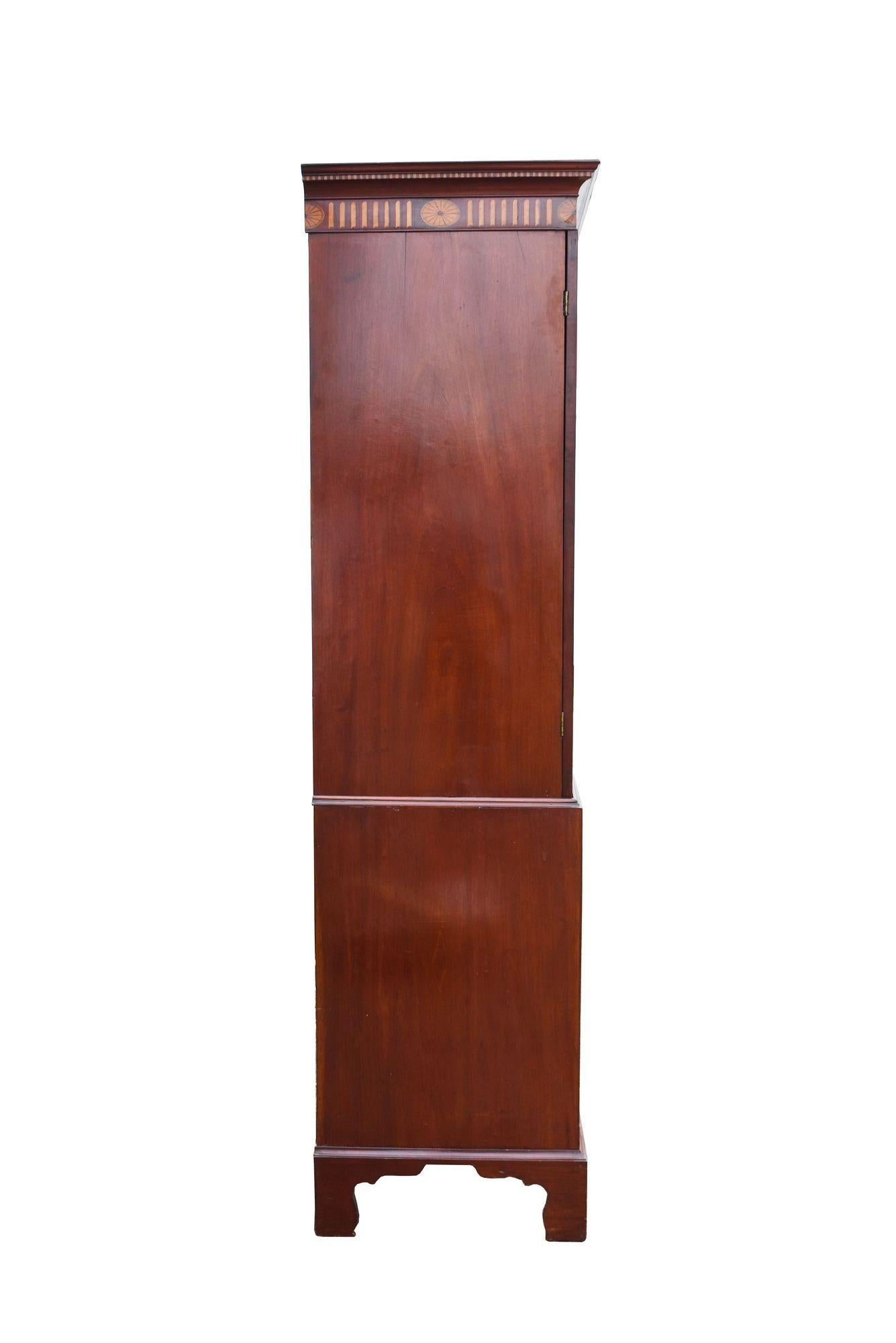 Irish Sheraton Style Inlaid Mahogany Linen Press For Sale 1