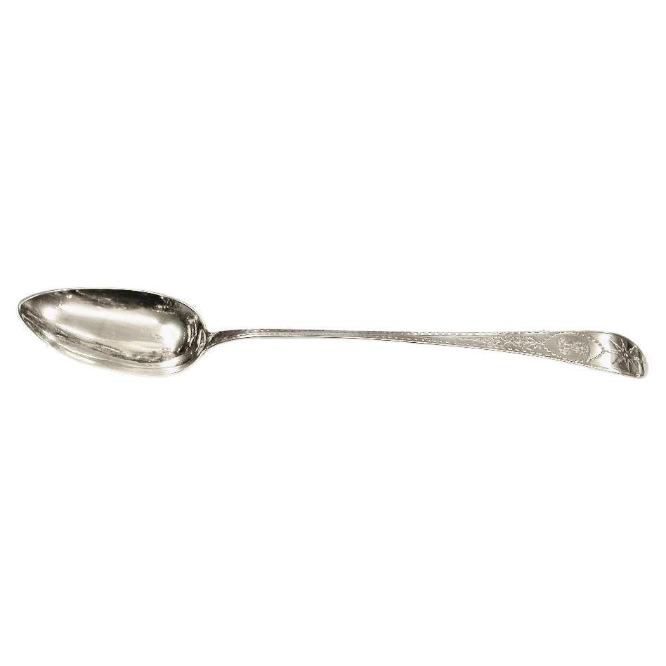 Cuchara para hilvanar de plata irlandesa Geo 111 de corte brillante, de John Salter, Dublín, fechada en 1799