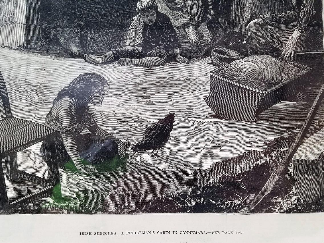 Antique Print 1880 IRELAND A Fisherman/'s Cabin in Connemara