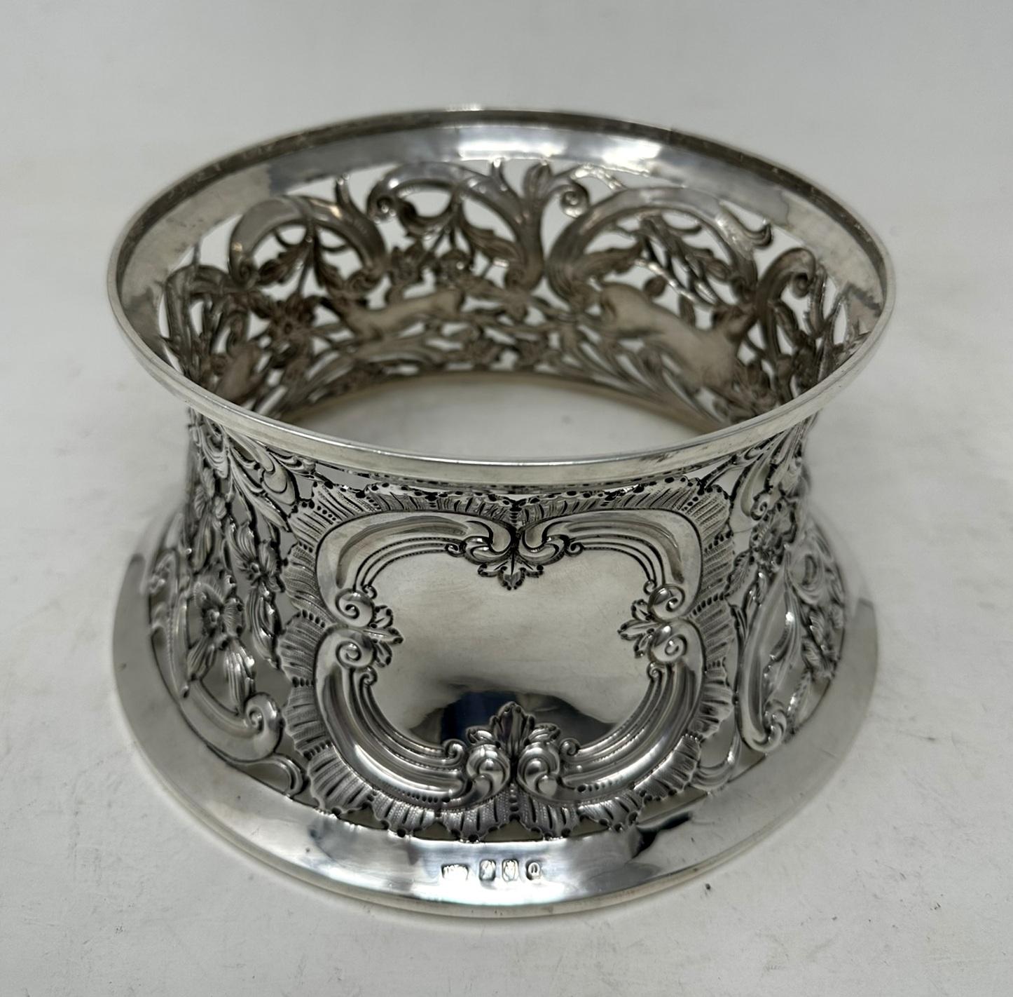 Etched Irish Sterling Silver Dish Ring Matthew J Staunton Dublin Ireland 1932 16.9ozs For Sale