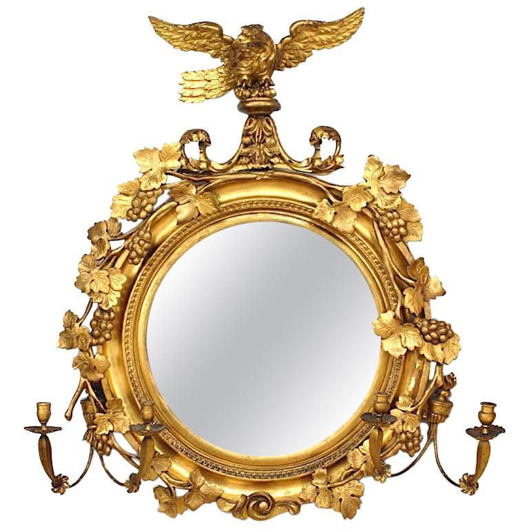 Michael O'Malley Irish Victorian Gilt Girandole Eagle Crest Wall Mirror For Sale