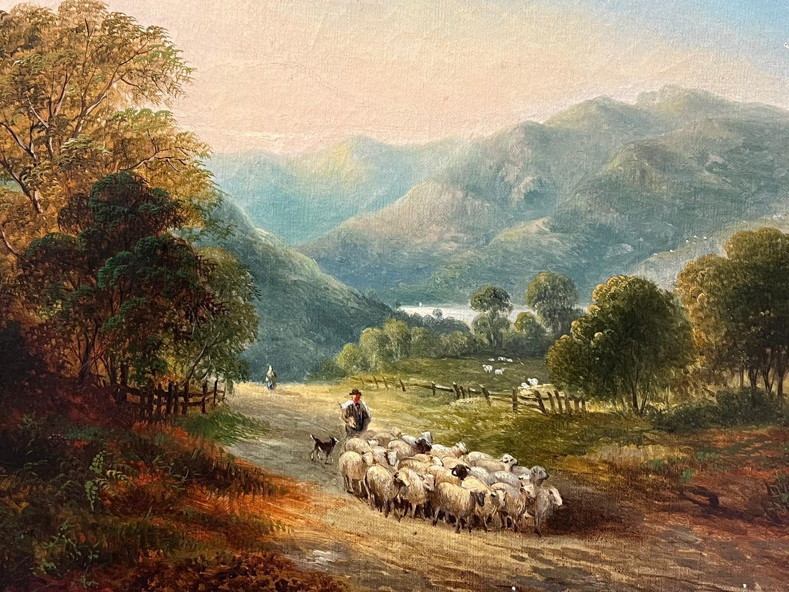 19th Century Irish Oil Painting Shepherd & Sheep in Mountain River Landscape For Sale 2