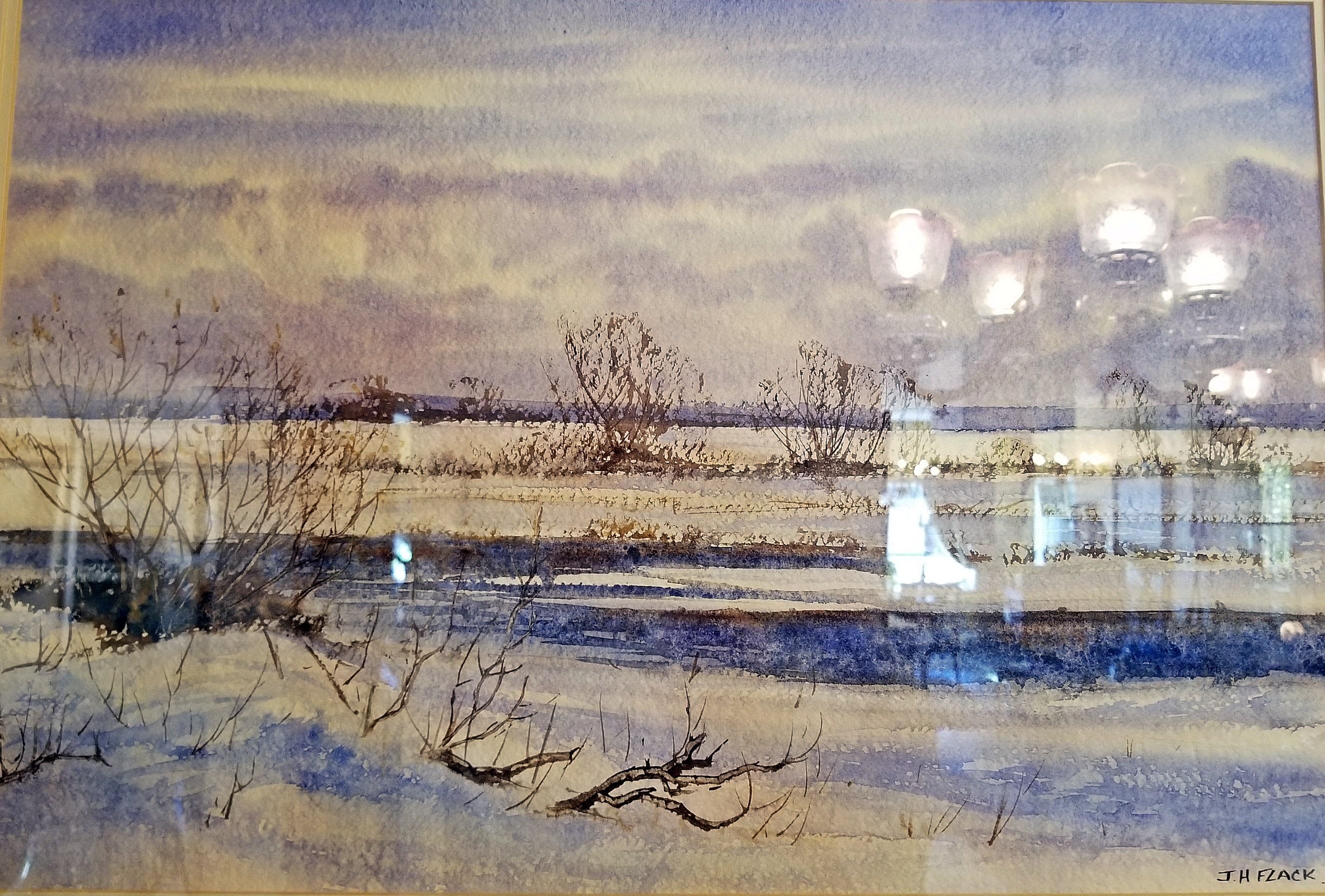 Country Irish Watercolor by Rev JH Flack of Winter on 'The Bog of Allen' For Sale