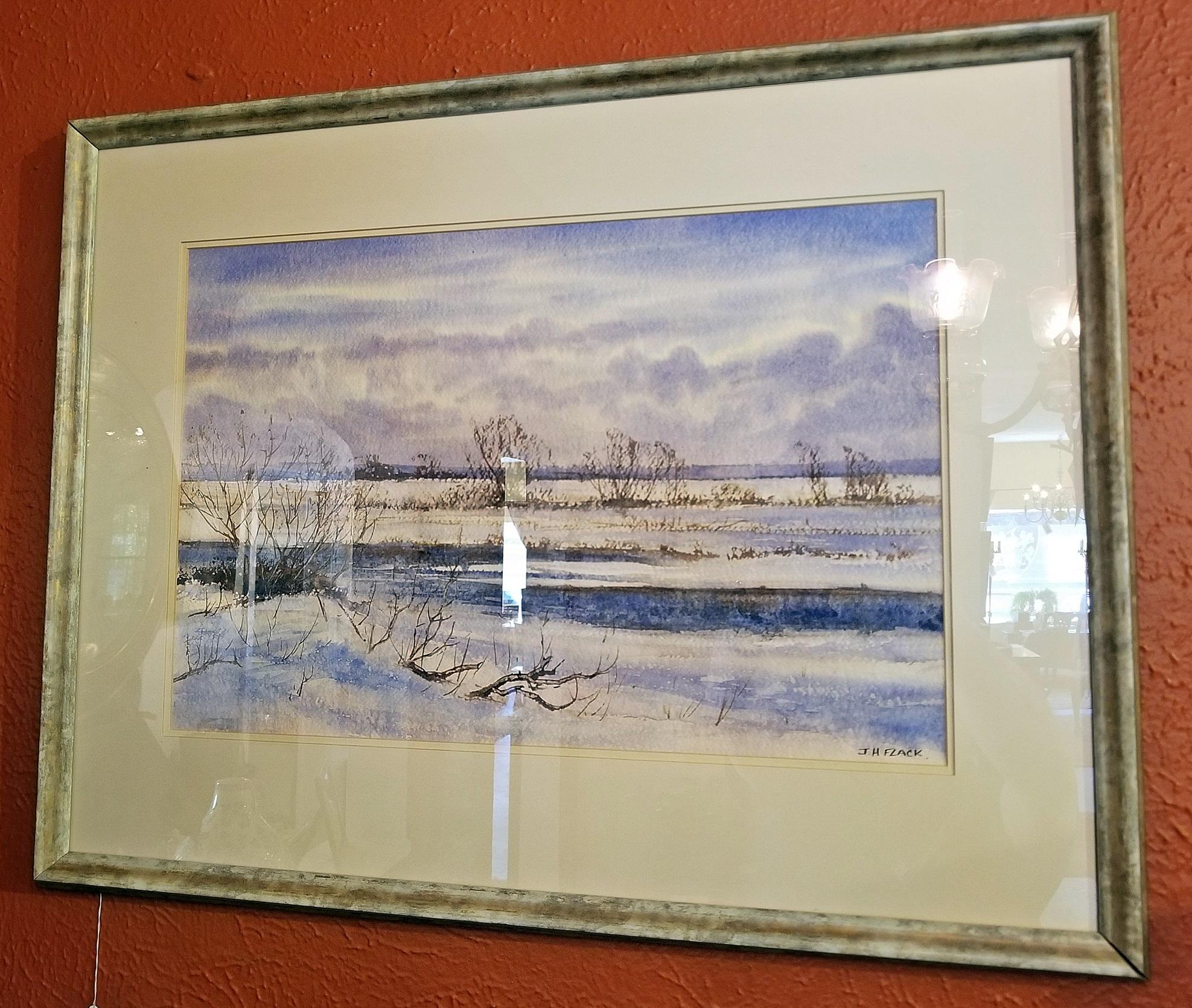Hand-Painted Irish Watercolor by Rev JH Flack of Winter on 'The Bog of Allen' For Sale