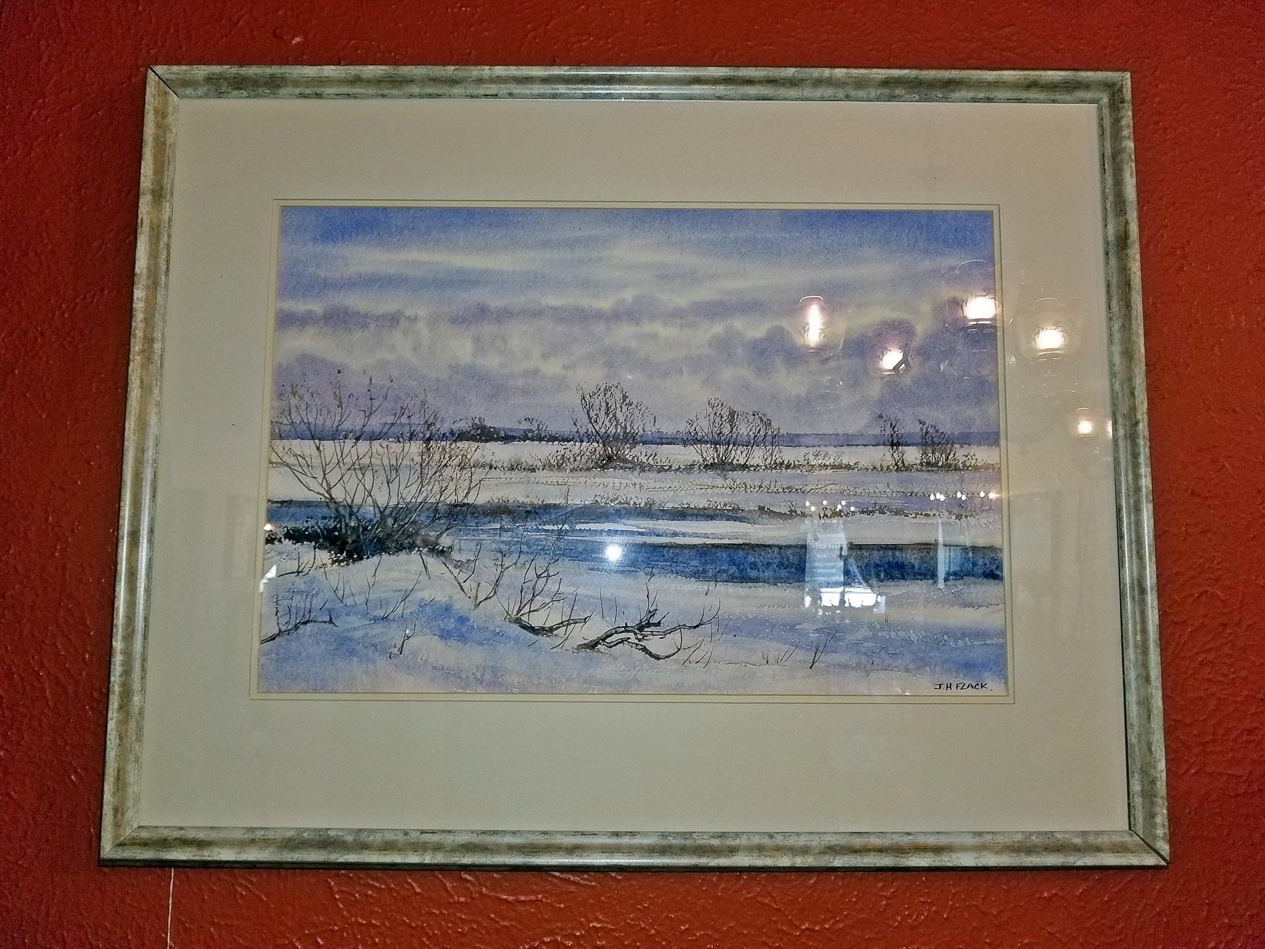 Irish Watercolor by Rev JH Flack of Winter on 'The Bog of Allen' In Good Condition For Sale In Dallas, TX