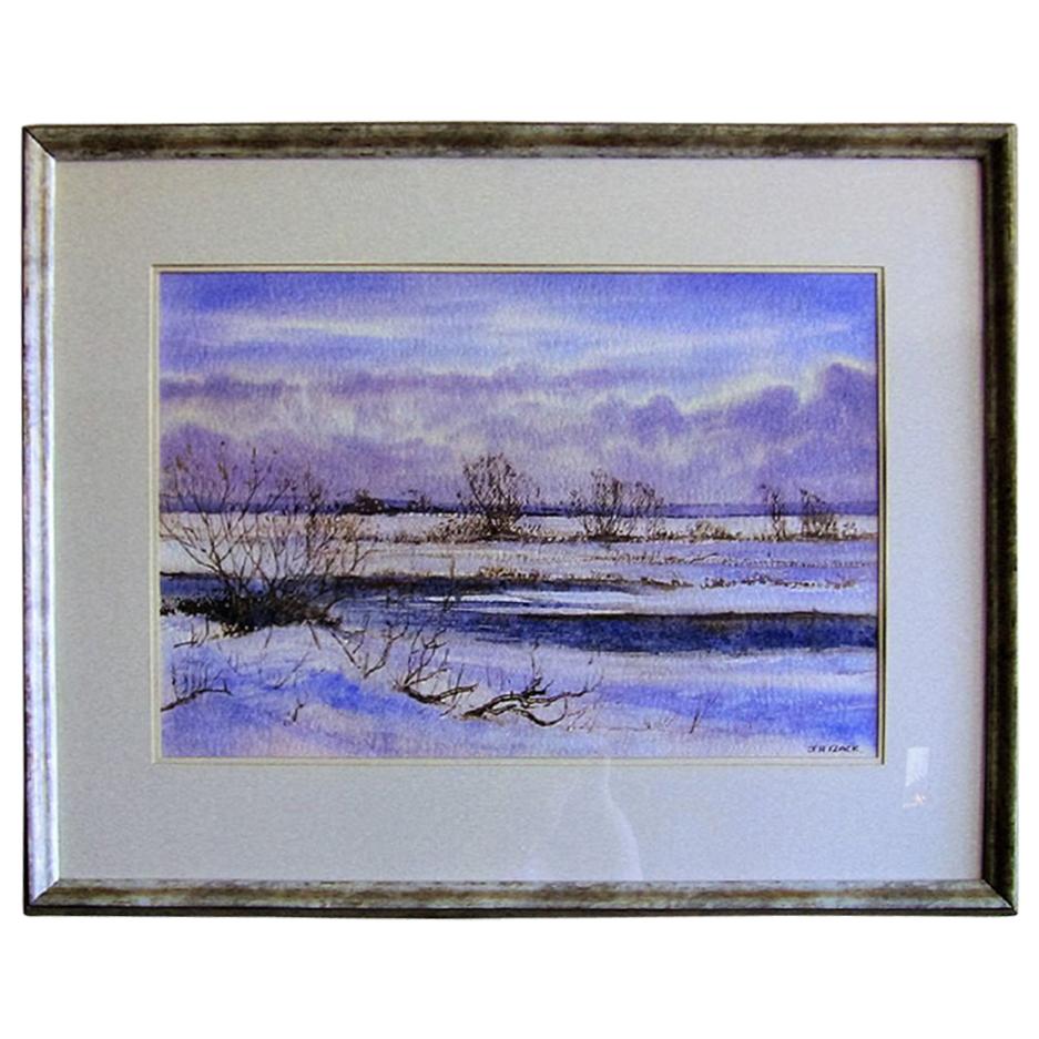 Irish Watercolor by Rev JH Flack of Winter on 'The Bog of Allen' For Sale