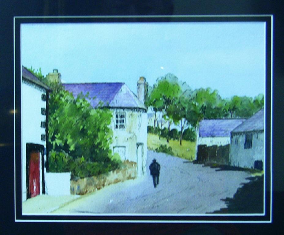 Paper Irish Watercolor of Village Scene by M MacLoughlin For Sale