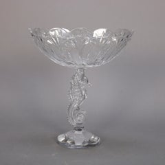 Irish Waterford Cut Crystal Figural Seahorse Compote, 20th Century