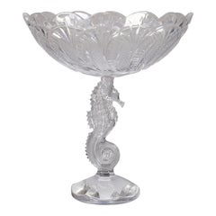 Irish Waterford Cut Crystal Figural Seahorse Compote, 20th Century