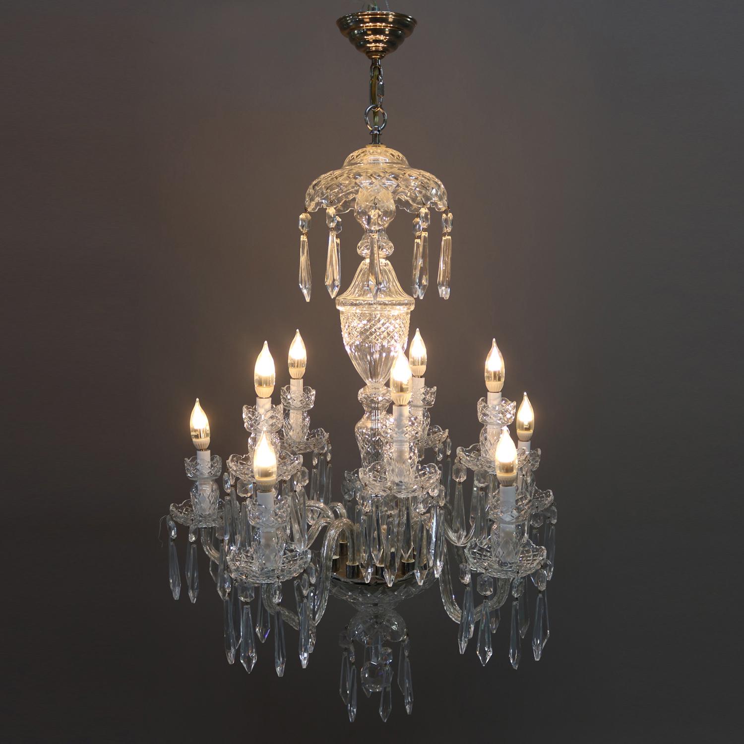 Irish Waterford Cut Crystal Ten-Light French Style Chandelier, circa 1960 In Good Condition In Big Flats, NY