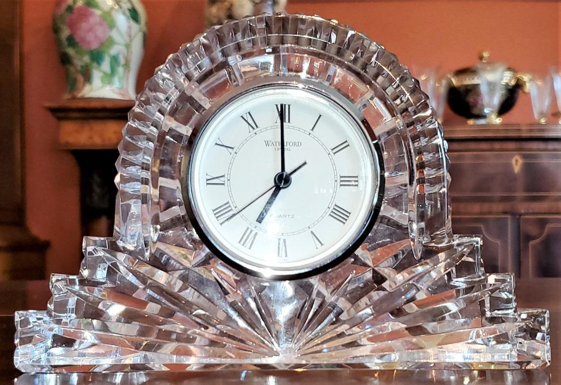 Presenting a gorgeous irish waterford large silver rimmed cottage clock.

Made in Waterford, Ireland circa 1990.

100% Irish made.

In the Art Deco Style.

Quartz Clock movement.

In original box and the clock is in mint condition with no