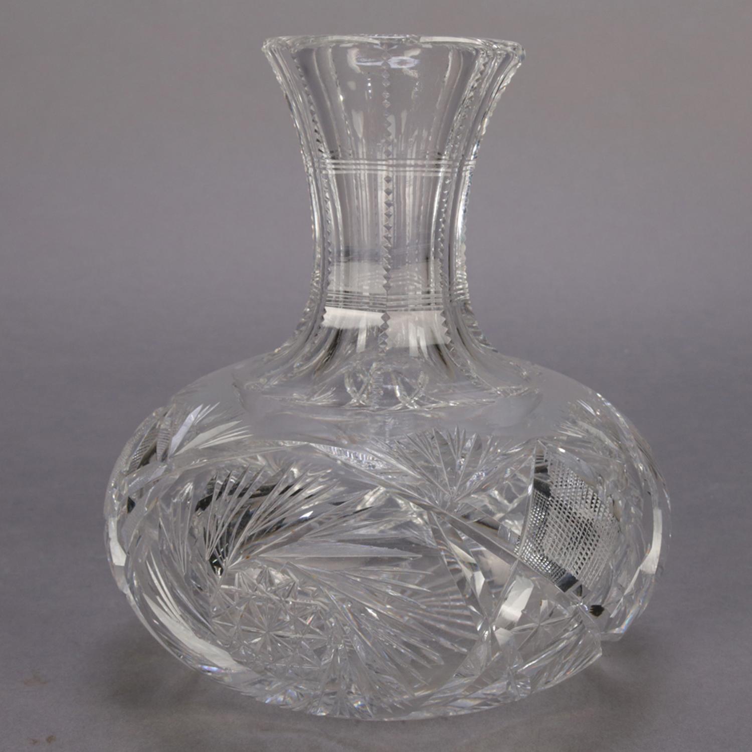 Hand-Crafted Hawkes School American Brilliant Cut Glass Wine Carafe, 20th Century