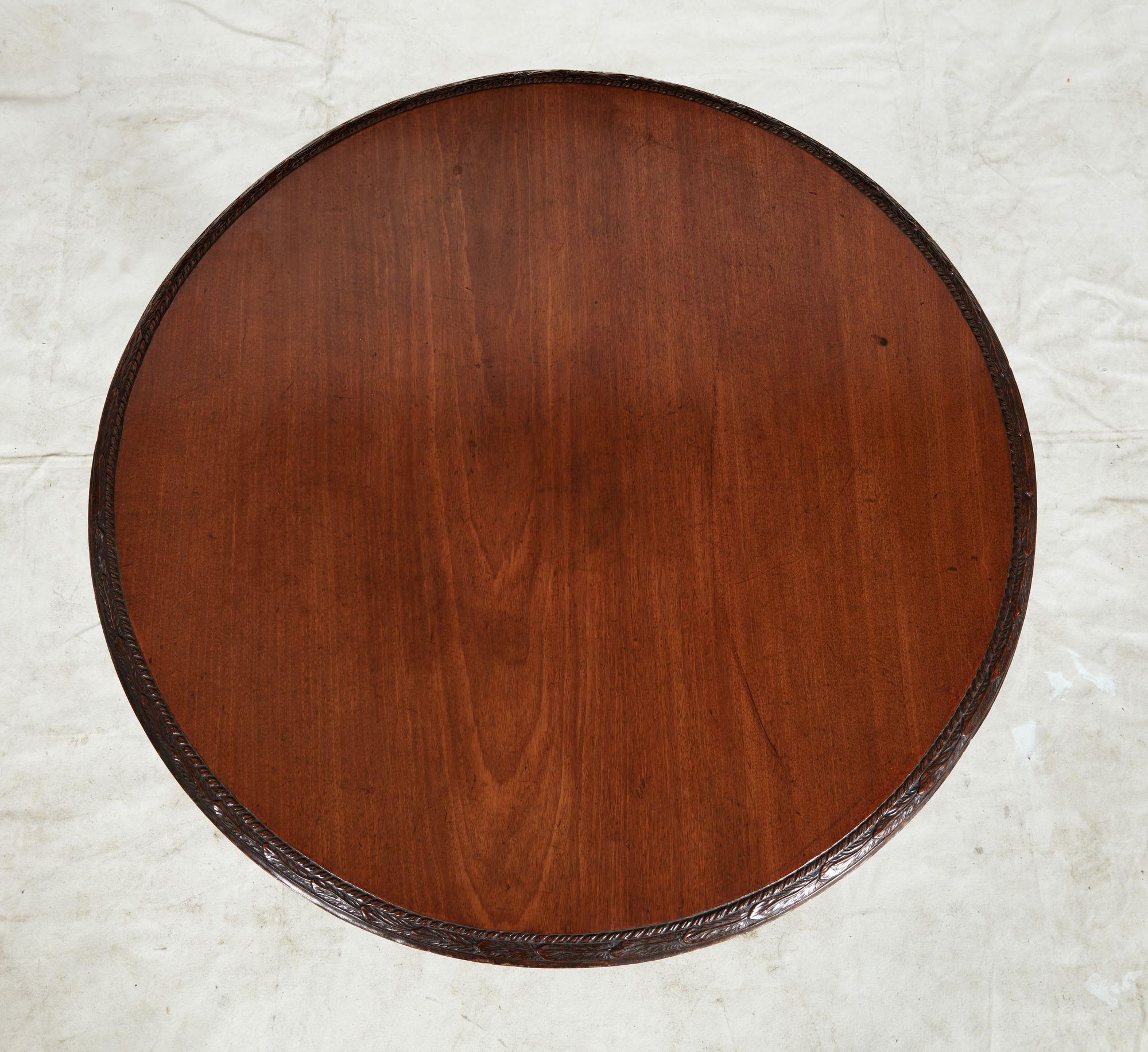 Mahogany Irish Wheat Carved Tripod Tea Table For Sale
