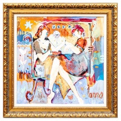 Irit Kalechman Colorful Acrylic on Canvas, 2 Ladies Chatting