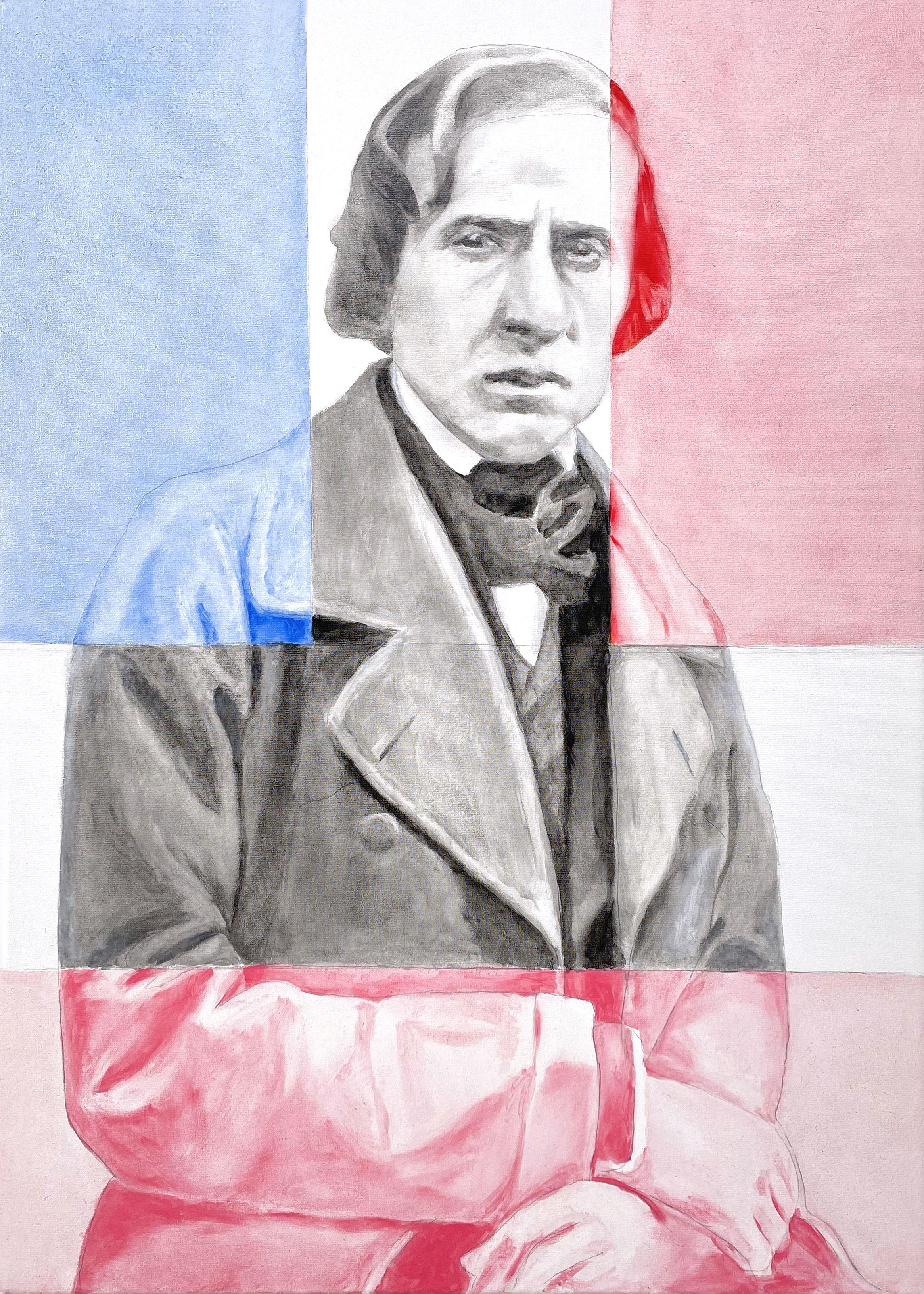 ZWISCHEN POLEN UND FRANKREICH. CHOPIN 70 X 50 CM, Gemälde, Öl auf Leinwand – Painting von Irjan Moussin