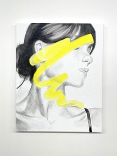 Portrait with yellow accent 40 x 50 cm., Painting, Oil on Canvas