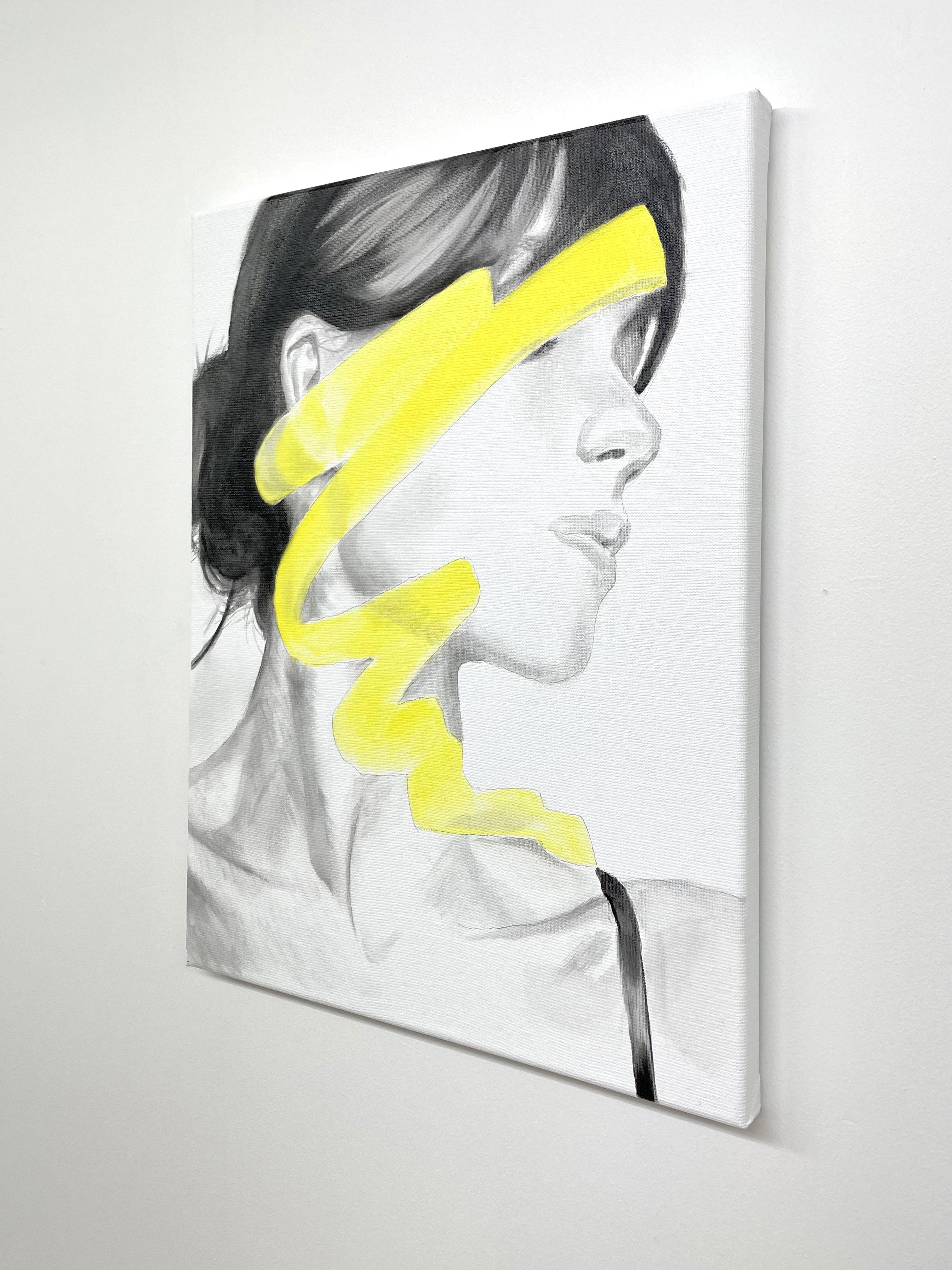 Portrait mit gelbem Akzent 40 x 50 cm, Gemälde, Öl auf Leinwand im Angebot 1
