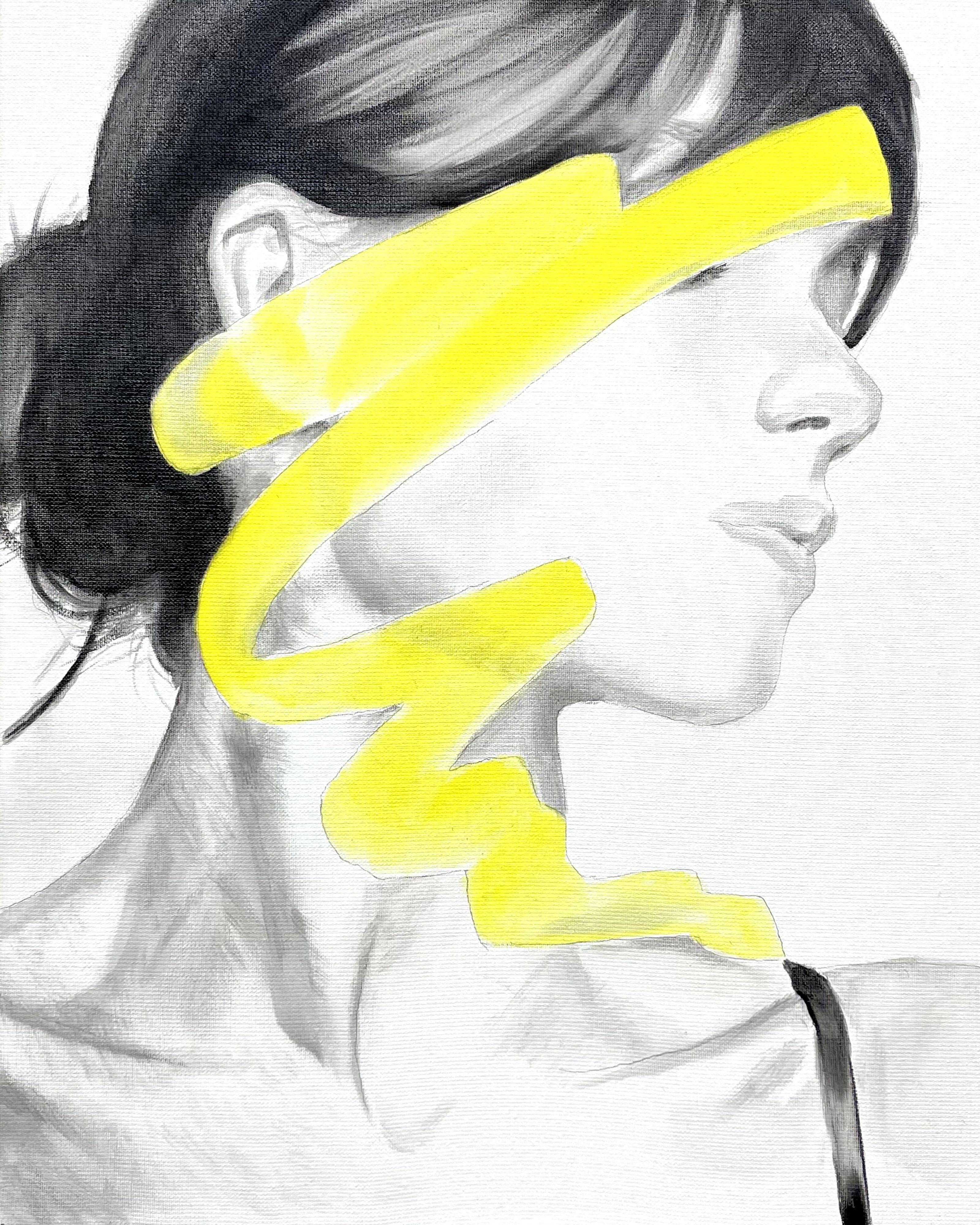 Portrait mit gelbem Akzent 40 x 50 cm, Gemälde, Öl auf Leinwand – Painting von Irjan Moussin