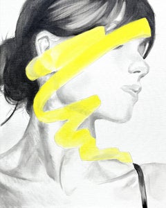 Portrait with yellow accent 40 x 50 cm., Painting, Oil on Canvas