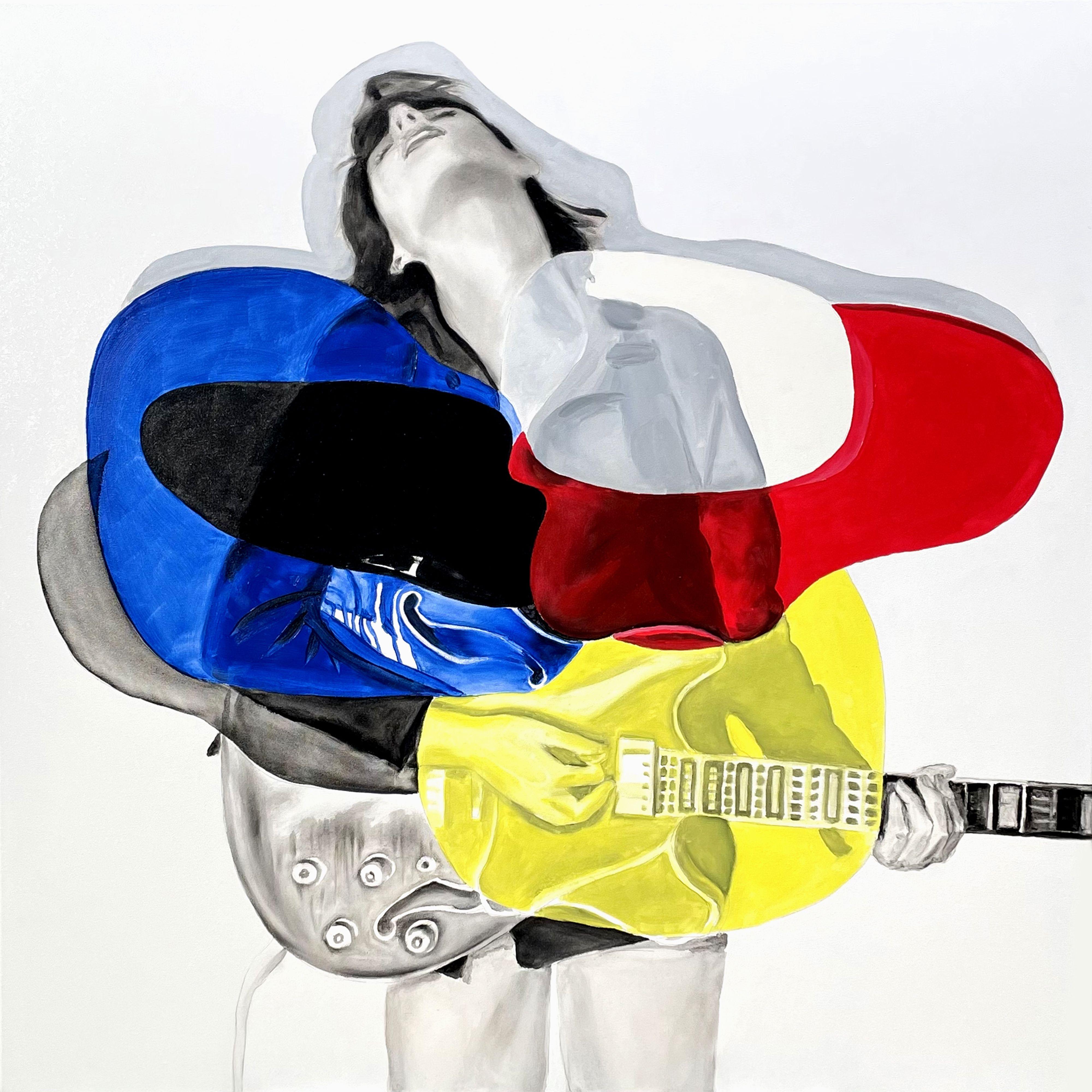Straßenmusiker 100 x 100 cm, Gemälde, Öl auf Leinwand – Painting von Irjan Moussin