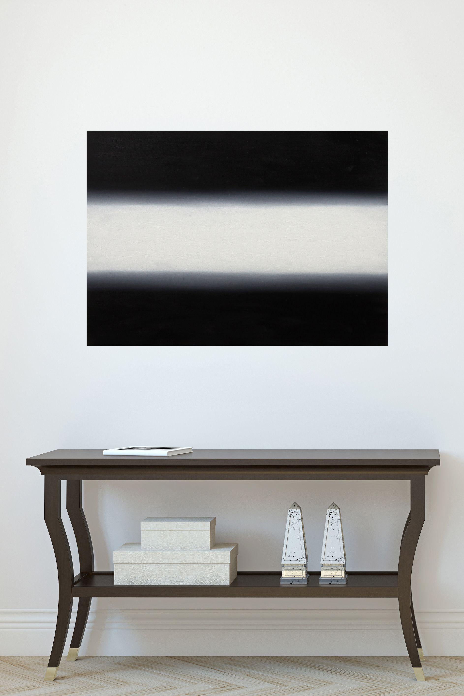 White light on black 50 x 70 cm., Painting, Oil on Canvas - Black Abstract Painting by Irjan Moussin