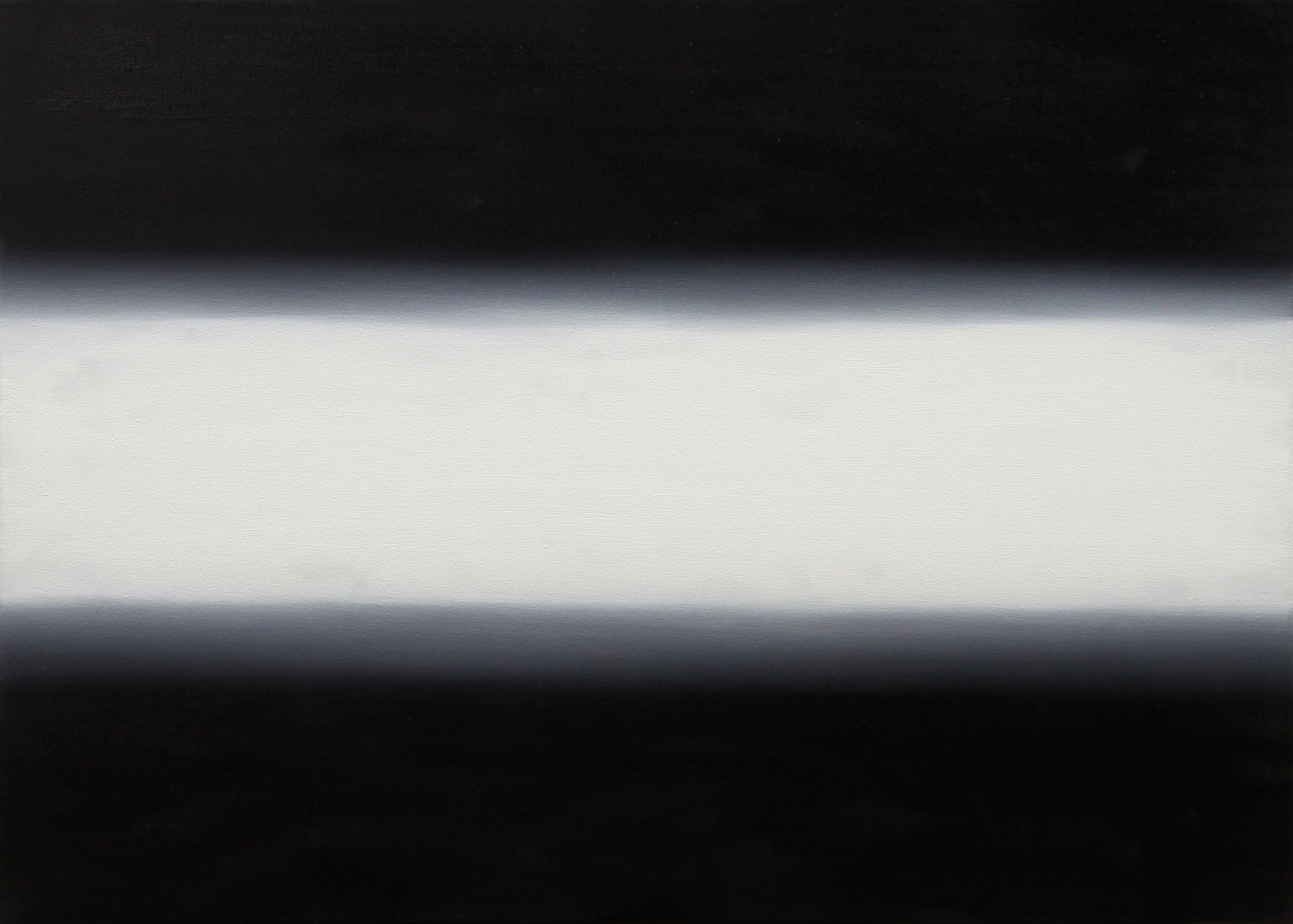 Irjan Moussin Abstract Painting - White light on black 50 x 70 cm., Painting, Oil on Canvas