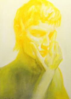 Yellow white and black mood, Painting, Oil on Canvas