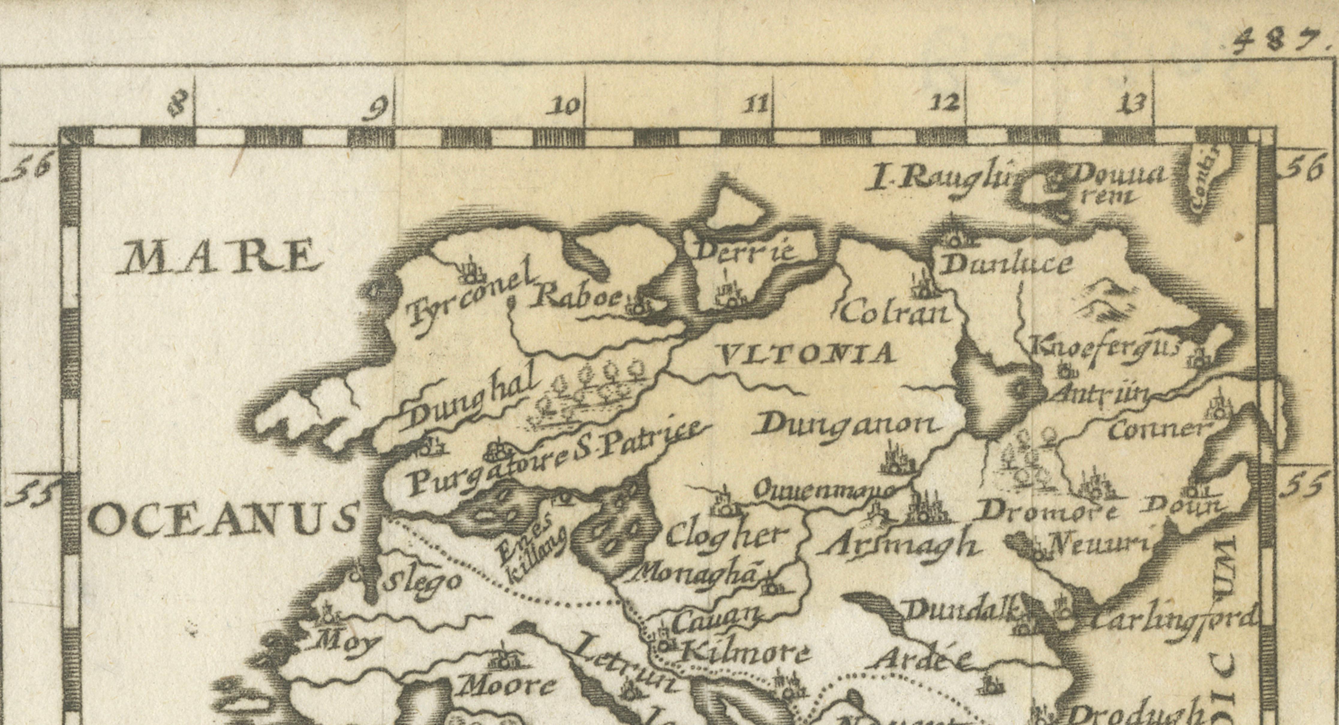 Irlandia – Antique Miniature Map of Ireland, Latin Cartography by Du Val c.1679