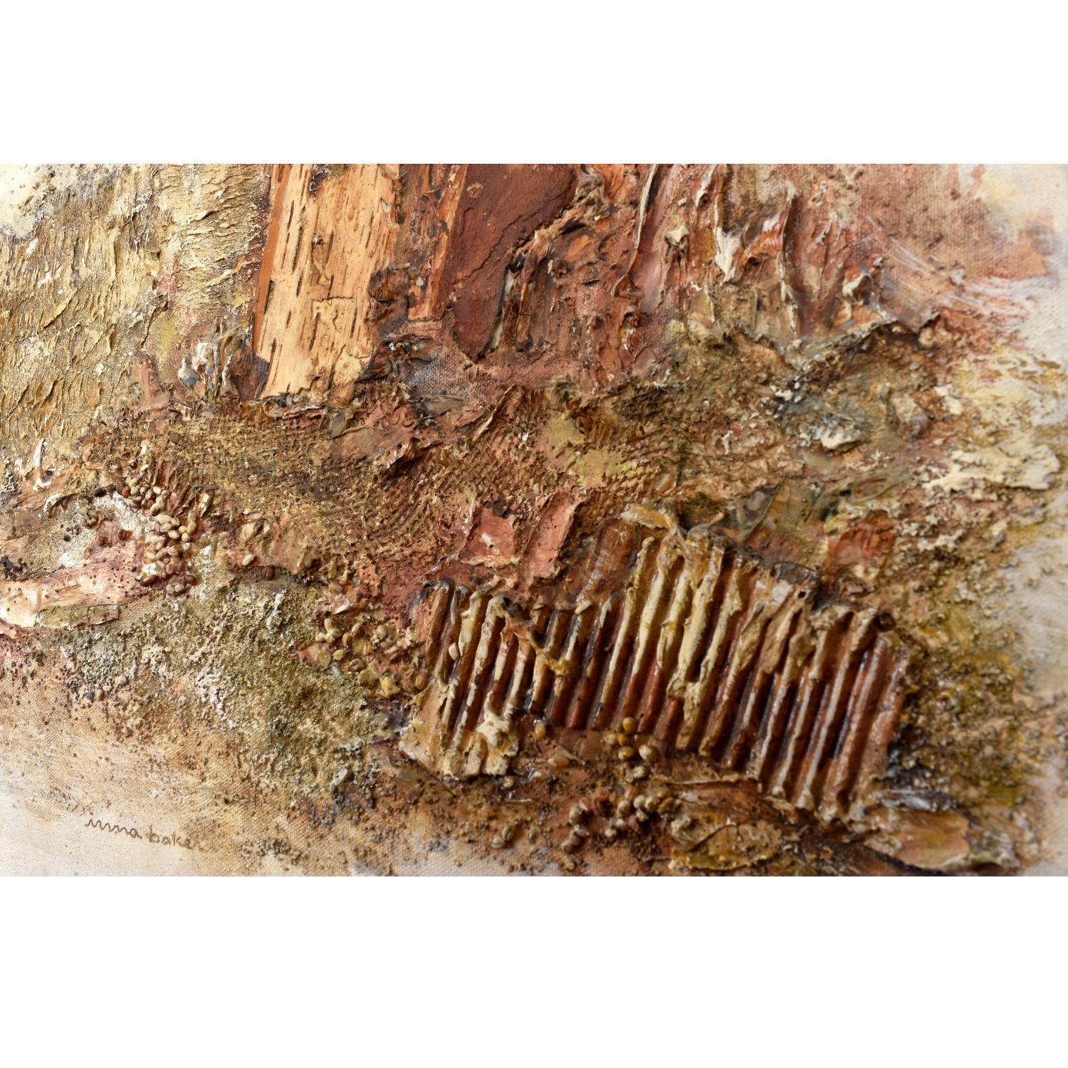 Brutalist Irma Baker Mixed-Media Earthen Painting with Burlap and Bark