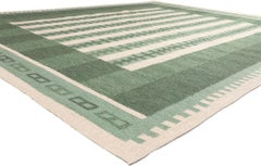 Swedish Scandinavian Green Kilim Rug Inspired by Irma Kronlund