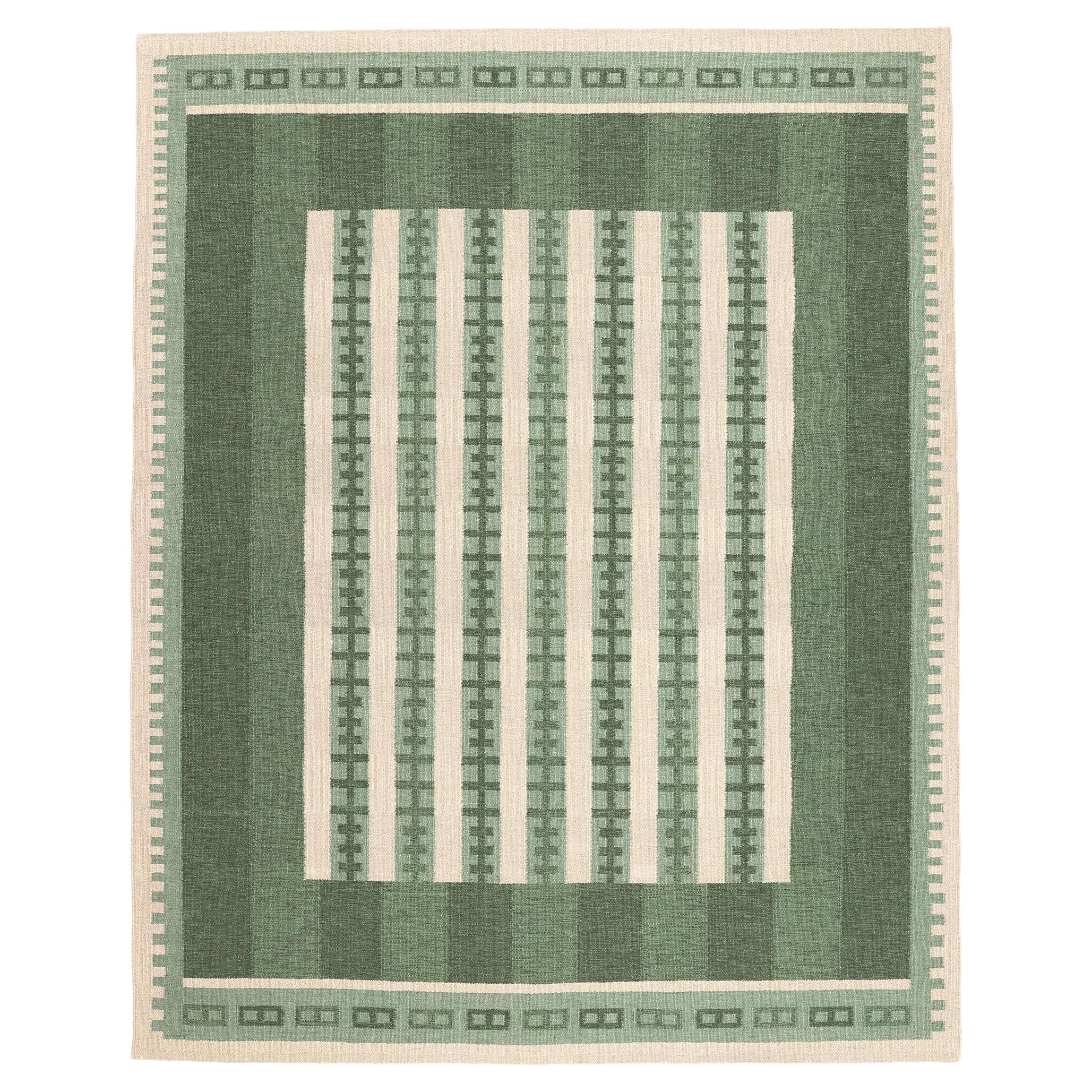 Alfombra Kilim Verde Escandinava Sueca Inspirada por Irma Kronlund