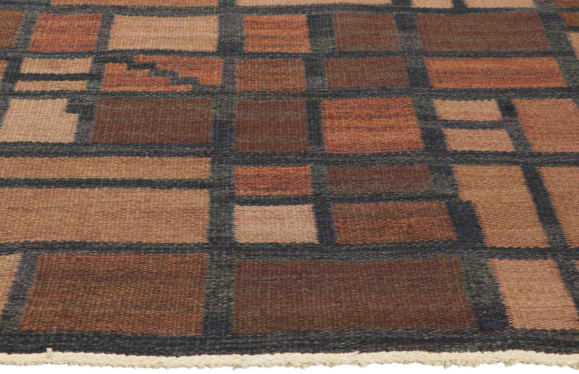 Hand-Woven Irma Kronlund Vintage Swedish Kilim Rollakan Rug, Kronobergs Läns Hemslöjd For Sale