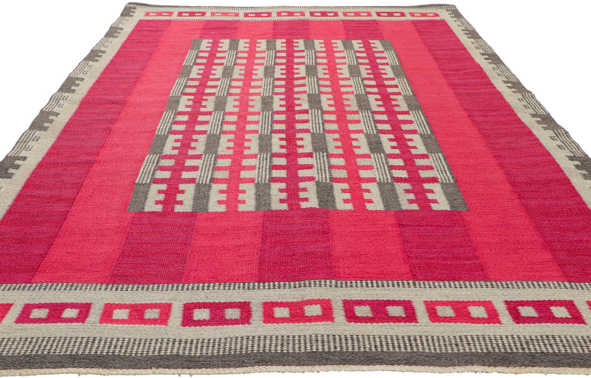 Wool Irma Kronlund Vintage Swedish Kilim Rollakan Rug, Rödhake  For Sale