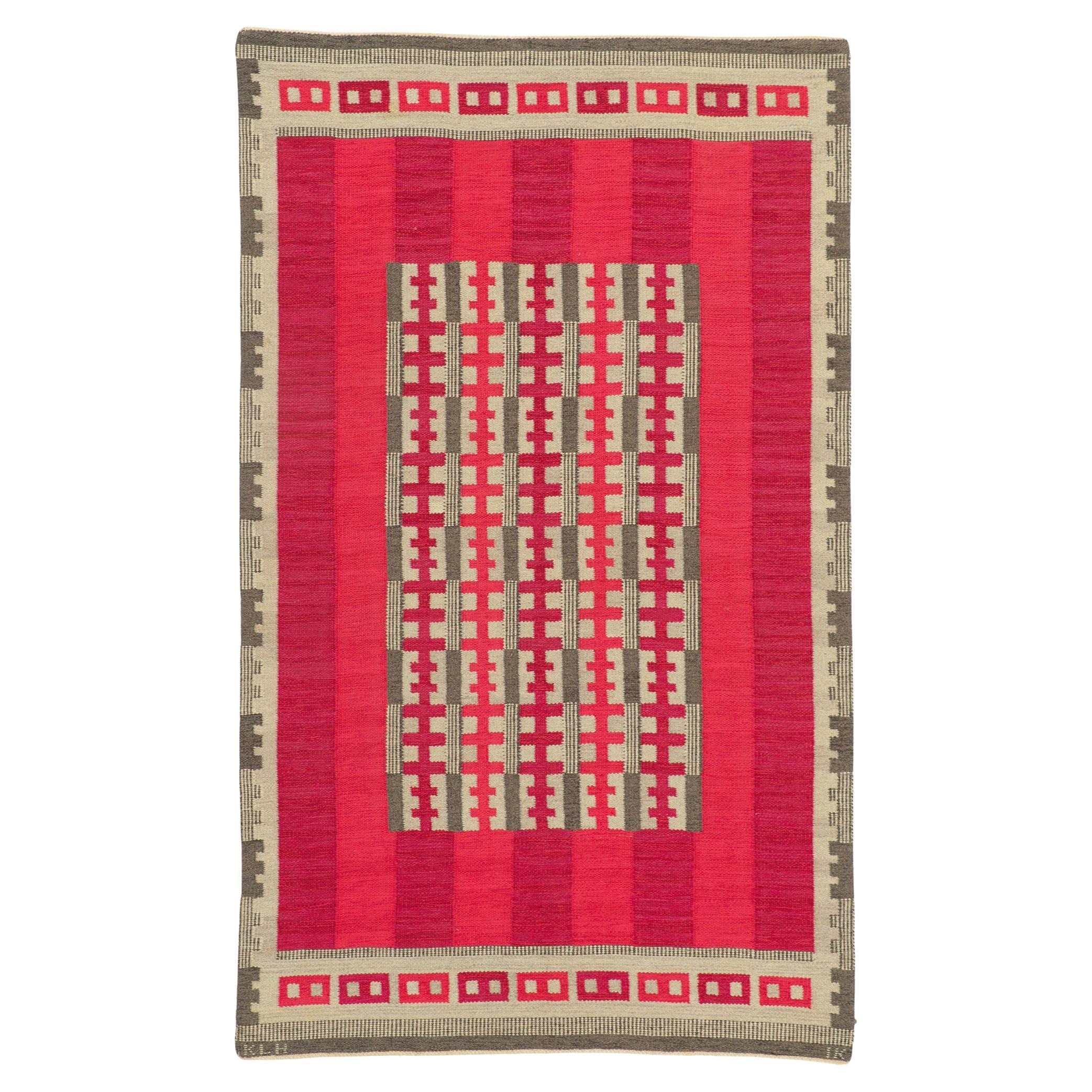 Irma Kronlund Vintage Swedish Kilim Rollakan Rug, Rödhake  For Sale