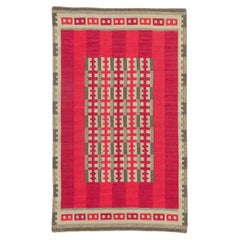 Irma Kronlund Alfombra Kilim Rollakan Sueca Vintage, Rödhake