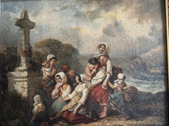 1899 Irma Vauthier Antique Oil Painting European Genre Scene by Gilt Frame