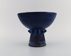 Bol sur pied en grès émaillé Irma Yourstone, Suède, années 1960