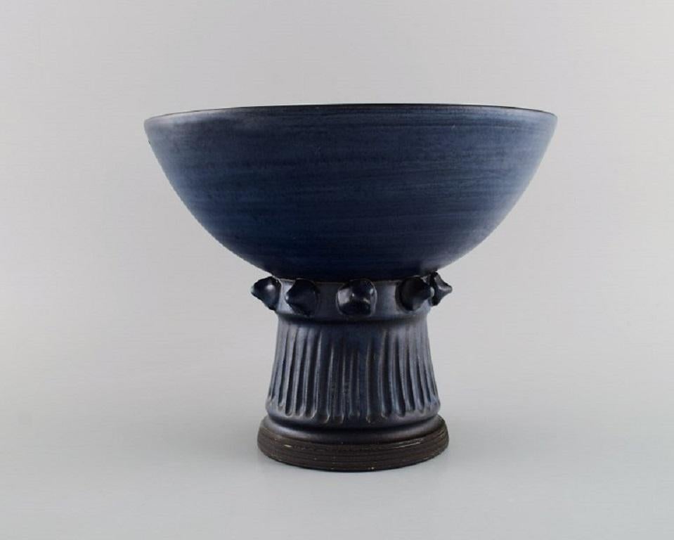Scandinavian Modern Irma Yourstone, Sweden, Bowl on Foot in Glazed Stoneware For Sale