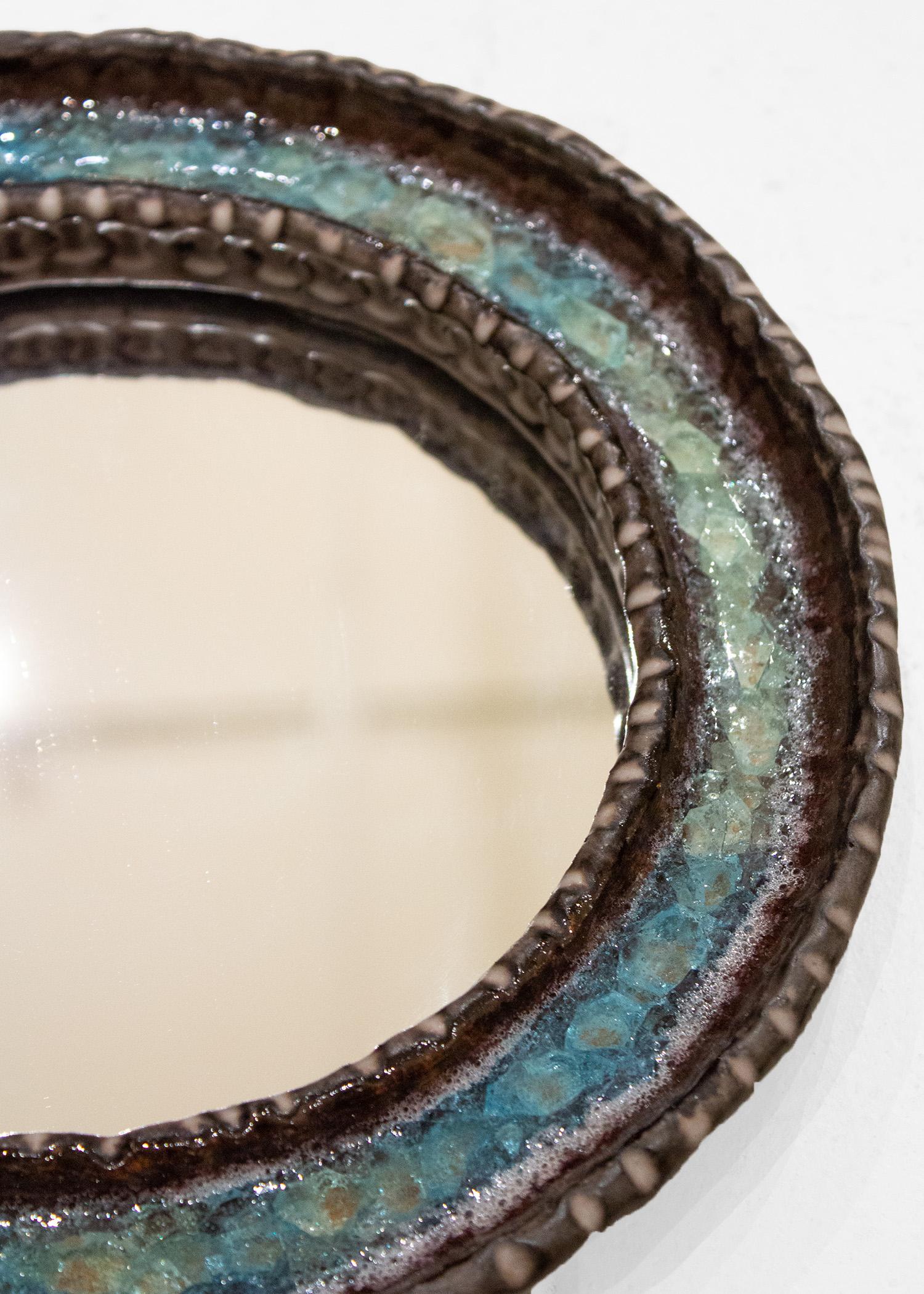 Irma Yourstone for Yourstone Keramik Blue Crystalized Glass Mirror In Good Condition For Sale In New York, NY