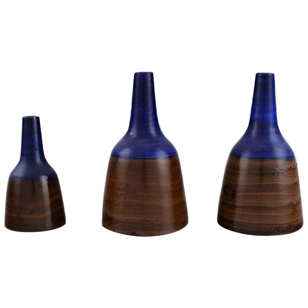 Irma Yourstone, Sweden, Three Unique Vases in Glazed Ceramics, 1960s