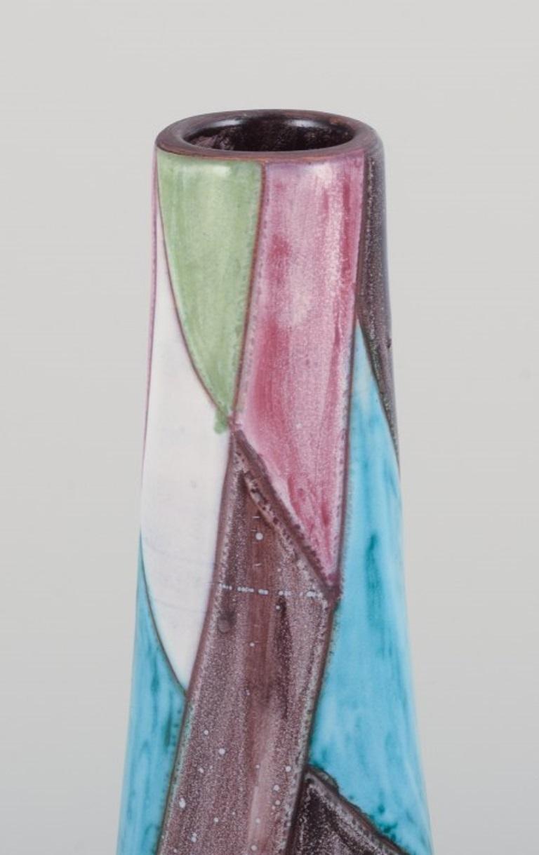 Glazed Irma Yourstone, Swedish ceramist. Unique ceramic vase. Modernist style.  For Sale