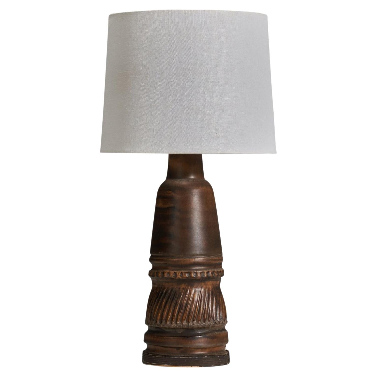 Irma Yourstone, Table Lamp, Brown Glazed Stoneware, Sweden, 1960s For Sale