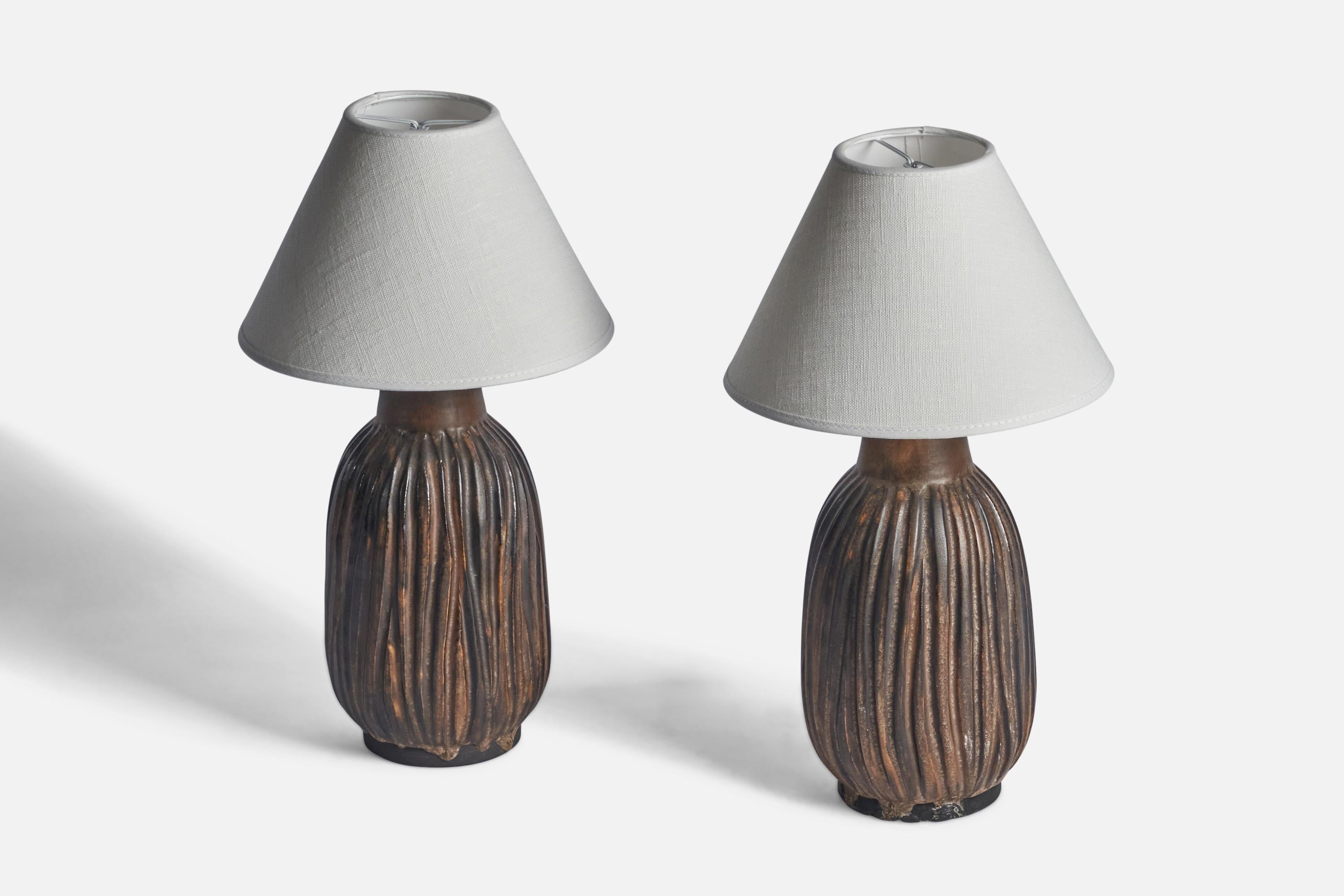 Mid-Century Modern Irma Yourstone, Table Lamps, Stoneware, Sweden, 1960s