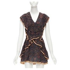 IRO 2018 Jicka 100% silk black coral orange floral ruffle short dress FR34 XS