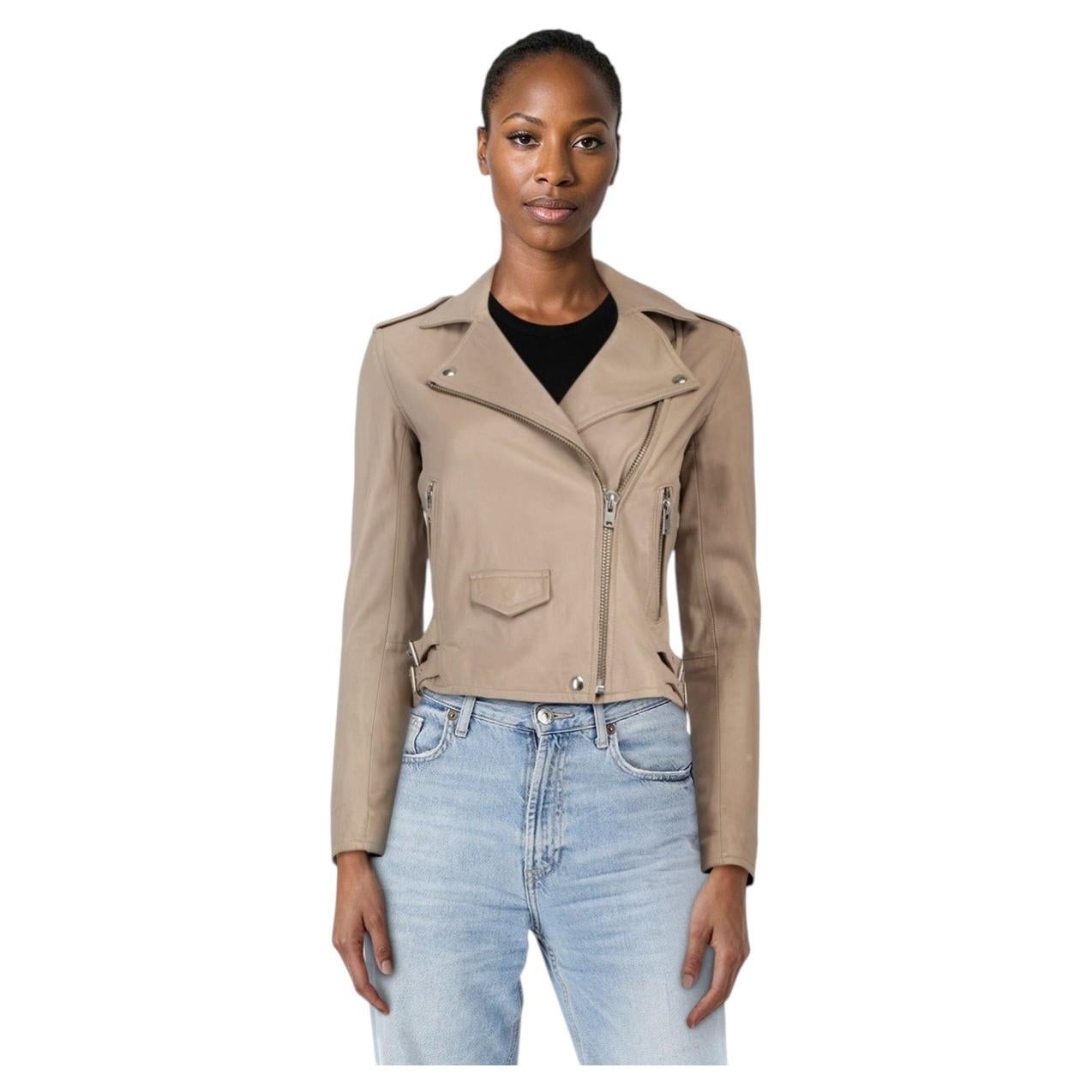 Iro Beige Leather Biker Jacket Size S