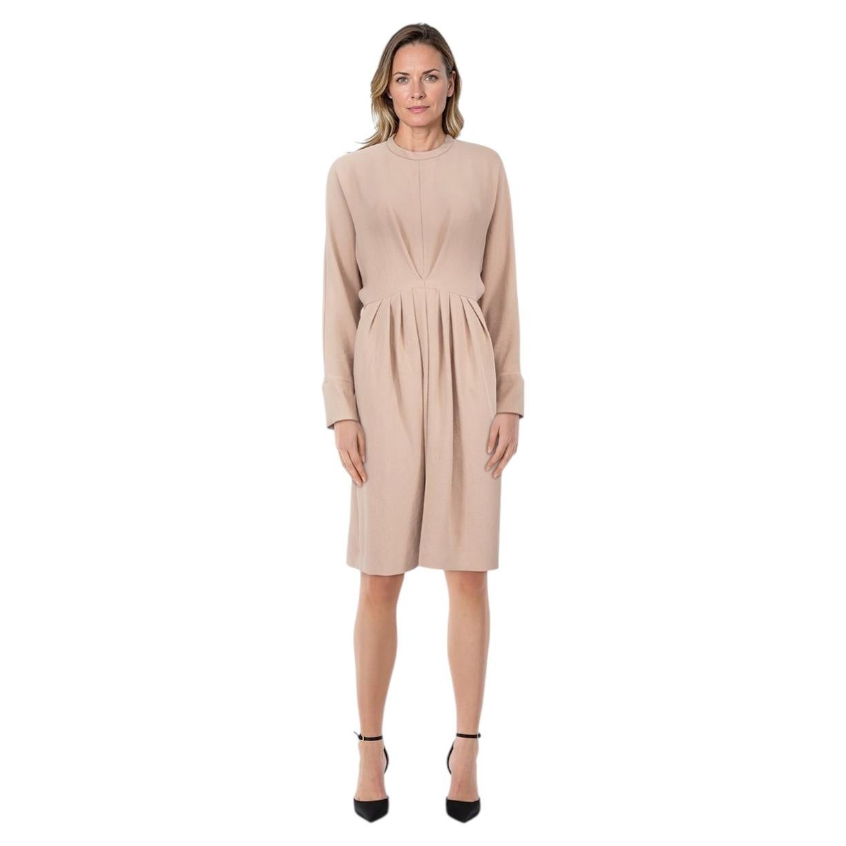 Iro Beige Long Sleeve Pleated Dress Size M