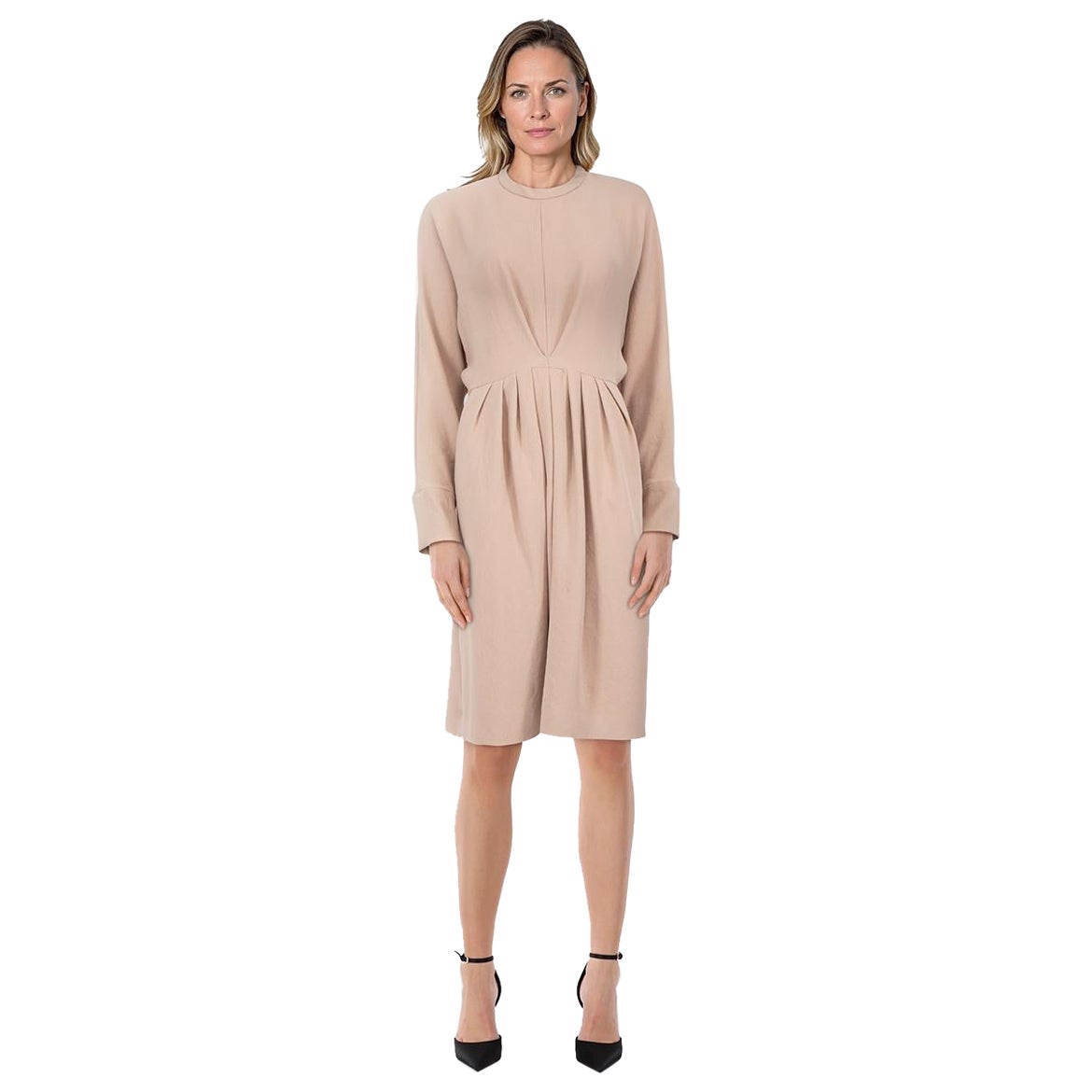 Iro Beige Langärmeliges Plisseekleid Größe M im Angebot