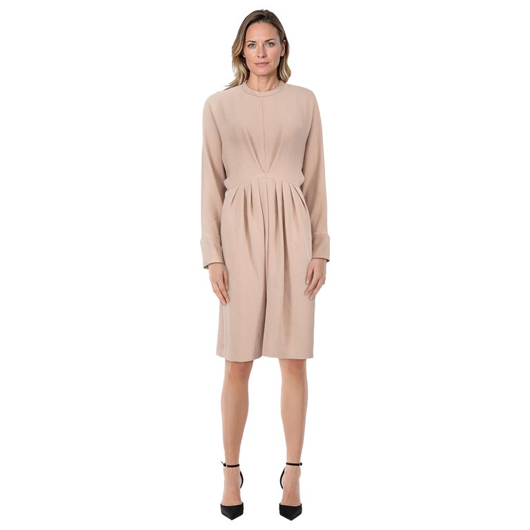Iro Beige Long Sleeve Pleated Dress Size M